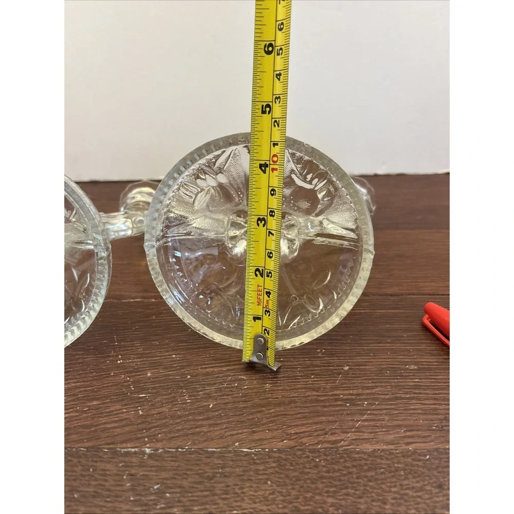 Jeanette Glass Iris and Herringbone‎ Set of 2 Double Candlestick Holders Vintage